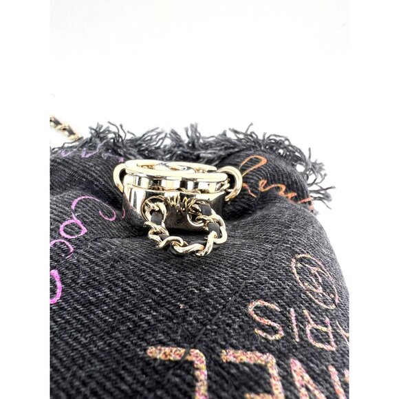 Chanel Denim Quilted Mood Mini Bucket With Chain Black - Picture 8 of 10